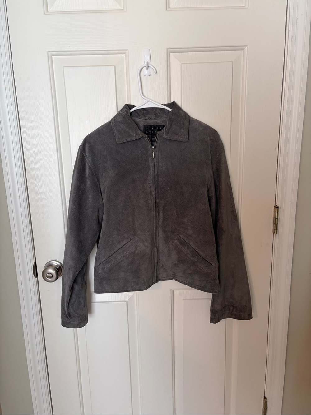 Women's Gray Leather Zip-Front Jacket